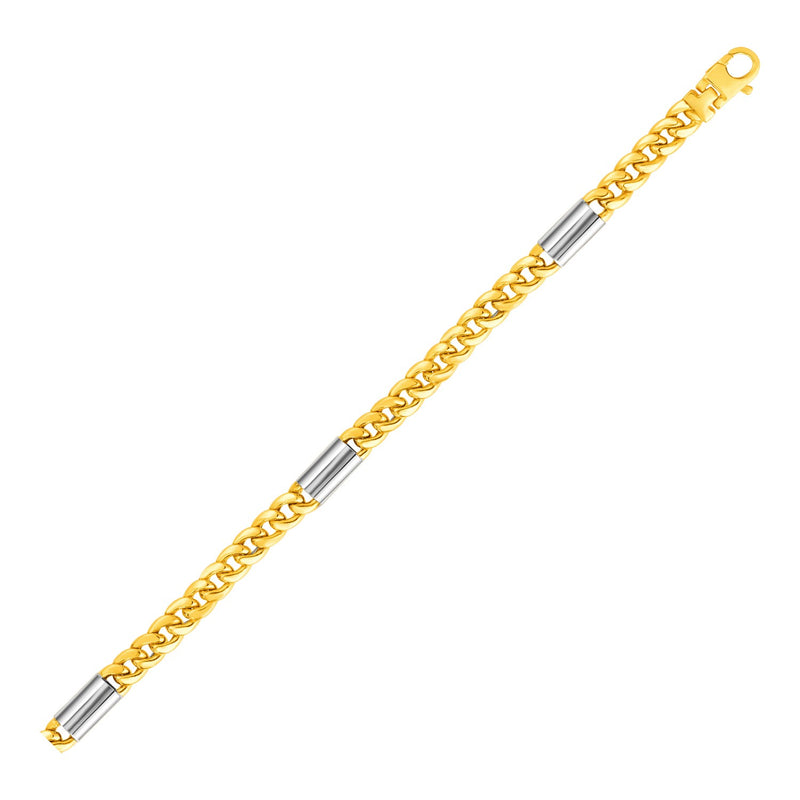 14k Two Tone Gold Mens Twisted Oval and Bar Link Bracelet - Premium Bracelets - Just $364.99! Shop now at Pulse Designer Fashion