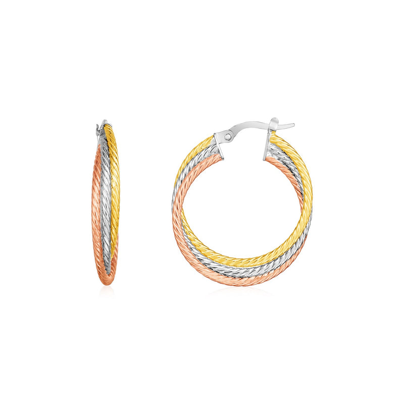 14k Tri Color Gold Three Part Round Hoop Earrings - Premium Earrings - Just $501.99! Shop now at Pulse Designer Fashion