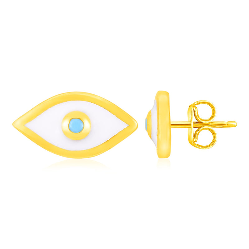 14K Yellow Gold Evil Eye Earrings with Enamel - Premium Earrings - Just $262.99! Shop now at Pulse Designer Fashion