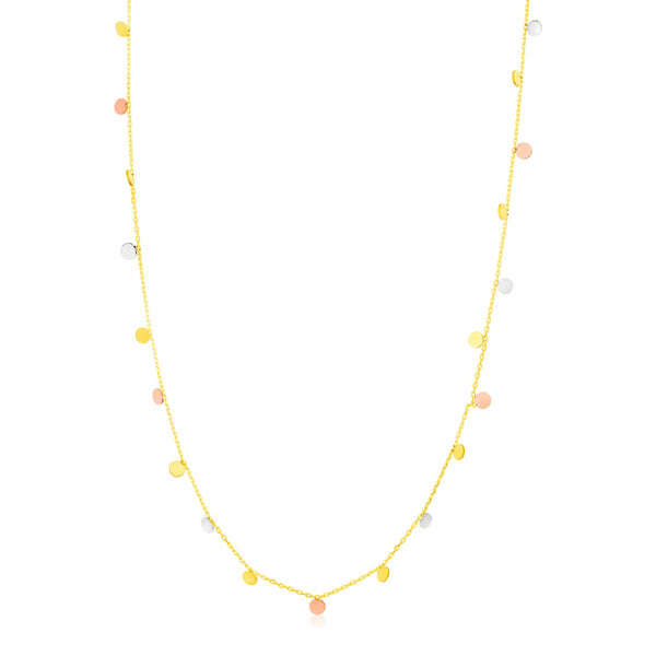 14K Tri Color Necklace with Dangling Circles - Premium Necklaces - Just $379.99! Shop now at Pulse Designer Fashion