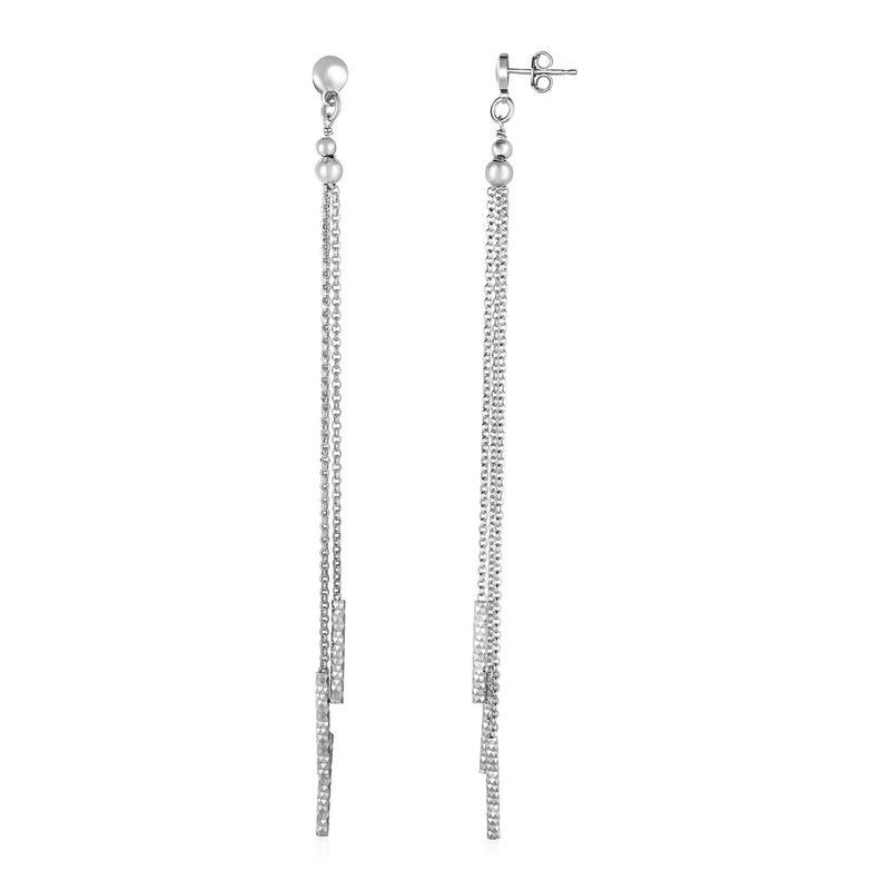 Long Chain Tassel and Textured Bar Drop Earrings in Sterling Silver - Premium Earrings - Just $106.99! Shop now at Pulse Designer Fashion