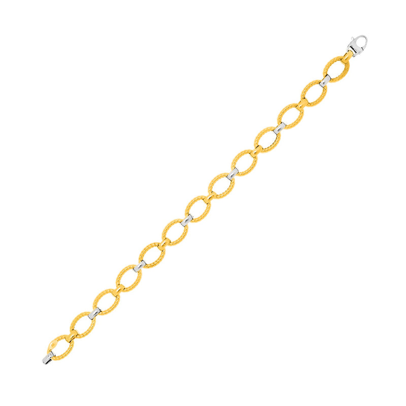 14k Two-Tone Gold Chain Bracelet with Textured Oval Links - Premium Bracelets - Just $939.99! Shop now at Pulse Designer Fashion