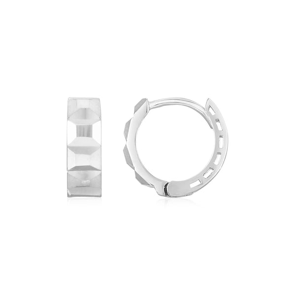 14K White Gold Square Motif Faceted Huggie Earrings - Premium Earrings - Just $392.99! Shop now at Pulse Designer Fashion