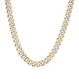 14k Two Tone Gold Miami Cuban Chain Necklace with White Pave - Premium Necklaces - Just $4744.99! Shop now at Pulse Designer Fashion