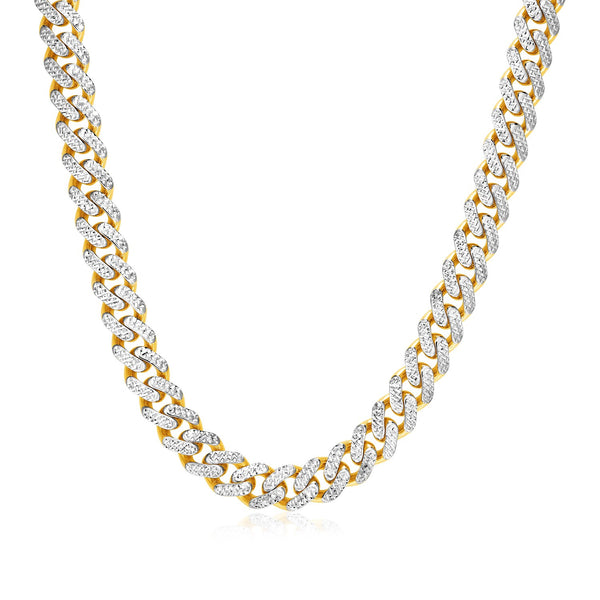 14k Two Tone Gold Miami Cuban Chain Necklace with White Pave - Premium Necklaces - Just $5511.99! Shop now at Pulse Designer Fashion