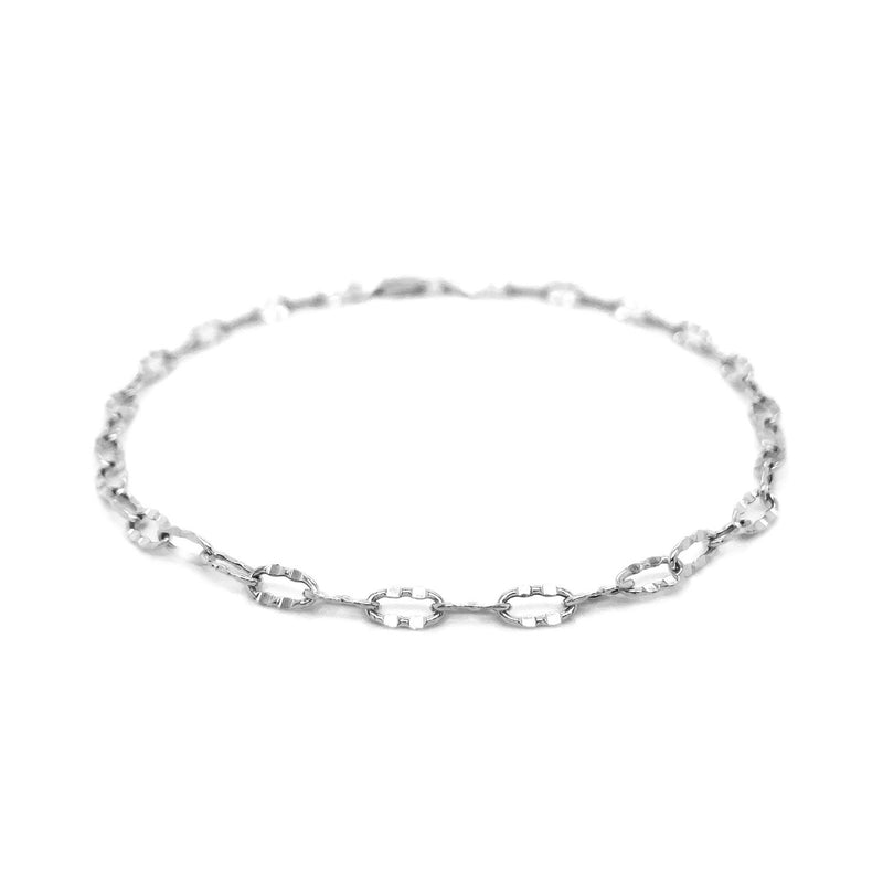 14k White Gold Anklet with Fancy Hammered Oval Links - Premium Anklets - Just $366.99! Shop now at Pulse Designer Fashion