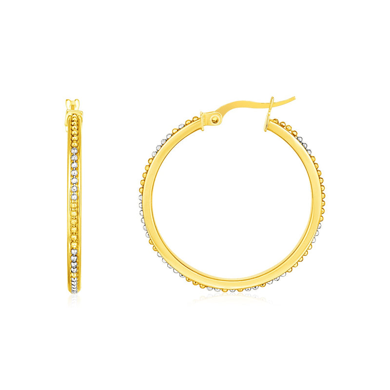 14k Two Tone Gold Round Hoop Earrings with Bead Texture - Premium Earrings - Just $455.99! Shop now at Pulse Designer Fashion