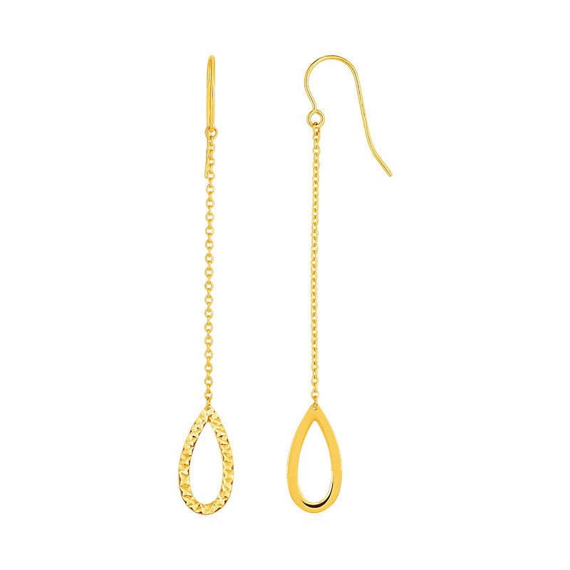 Textured Pear Shaped Long Drop Earrings in 14k Yellow Gold - Premium Earrings - Just $188.99! Shop now at Pulse Designer Fashion