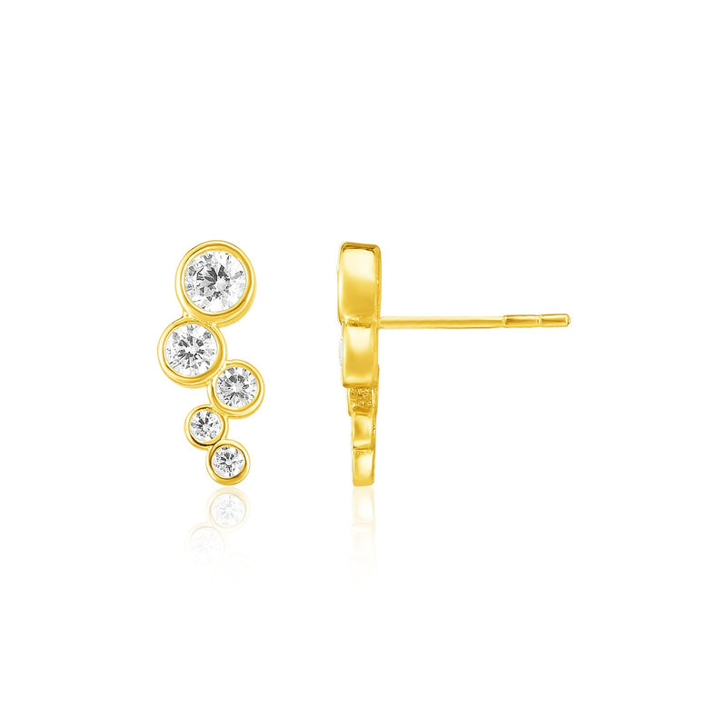 14k Yellow Gold Climber Post Earrings with Circles and Cubic Zirconias - Premium Earrings - Just $264.99! Shop now at Pulse Designer Fashion