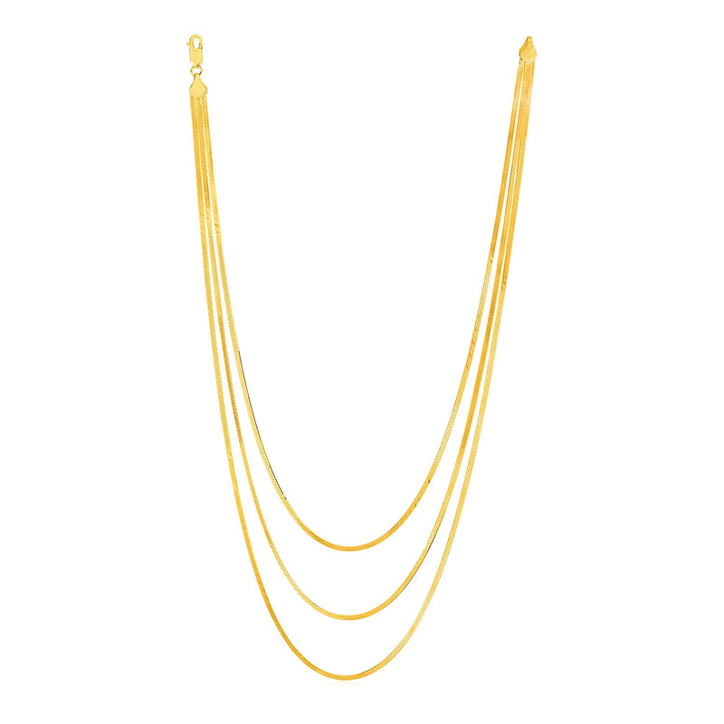 14k Yellow Gold Three Strand Herringbone Chain Necklace - Premium Necklaces - Just $1635.99! Shop now at Pulse Designer Fashion