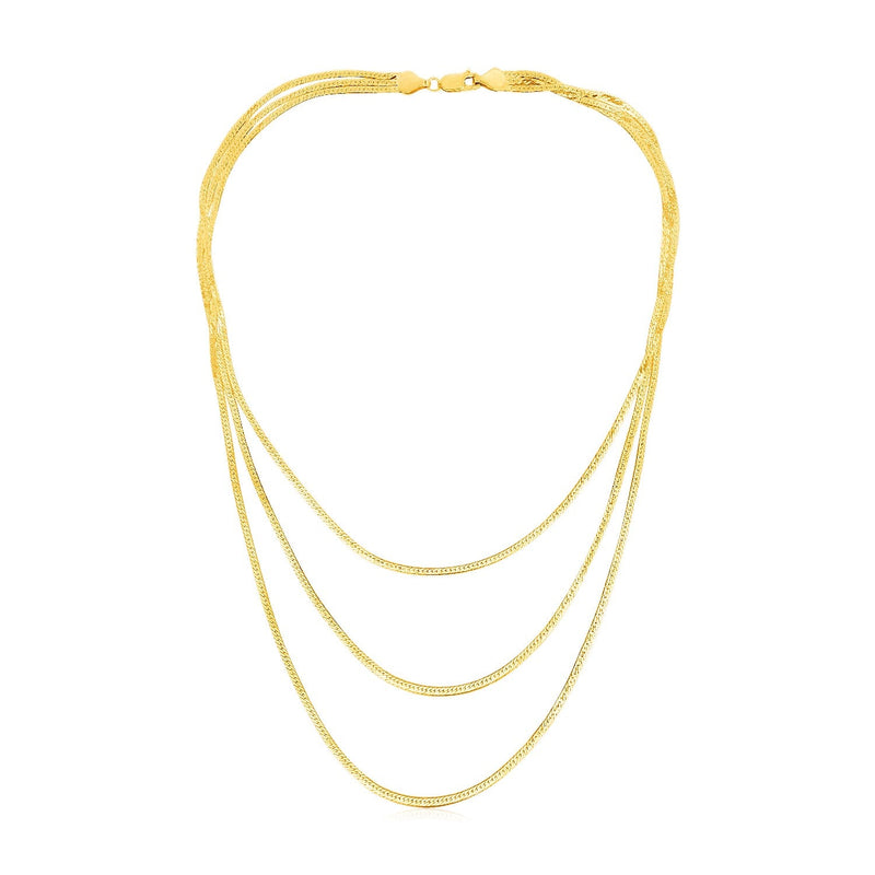 14k Yellow Gold Three Strand Herringbone Chain Necklace - Premium Necklaces - Just $1635.99! Shop now at Pulse Designer Fashion