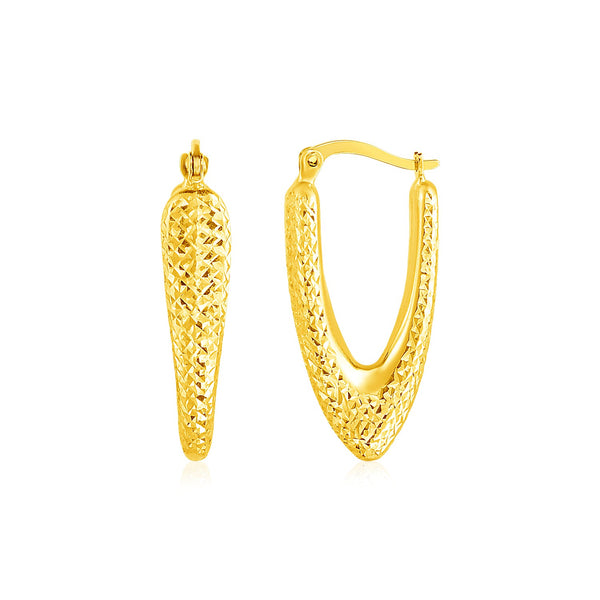 14k Yellow Gold V Shaped Puffed Hoop Earrings - Premium Earrings - Just $425.99! Shop now at Pulse Designer Fashion