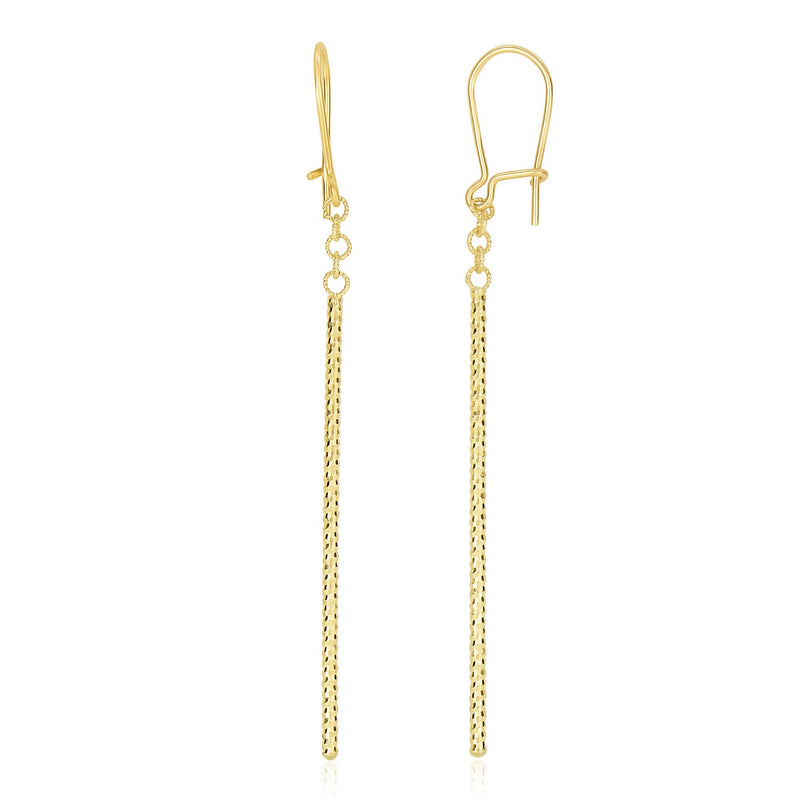 14k Yellow Gold Long Bar Diamond Cut Drop Earrings - Premium Earrings - Just $245.99! Shop now at Pulse Designer Fashion