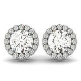 14k White Gold Four Prong Round Halo Diamond Earrings (1 1/6 cttw) - Premium Earrings - Just $5597.99! Shop now at Pulse Designer Fashion