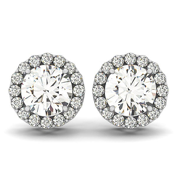 14k White Gold Four Prong Round Halo Diamond Earrings (1 1/6 cttw) - Premium Earrings - Just $5597.99! Shop now at Pulse Designer Fashion