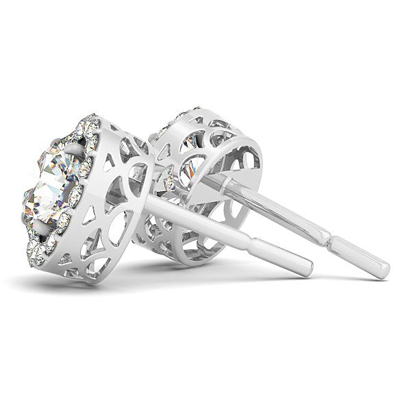 14k White Gold Four Prong Round Halo Diamond Earrings (1 1/6 cttw) - Premium Earrings - Just $5597.99! Shop now at Pulse Designer Fashion