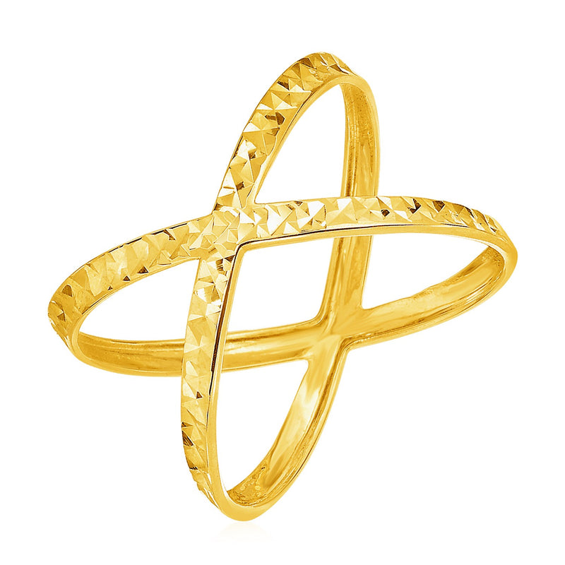 14k Yellow Gold Textured X Profile Ring - Premium Rings - Just $240.99! Shop now at Pulse Designer Fashion