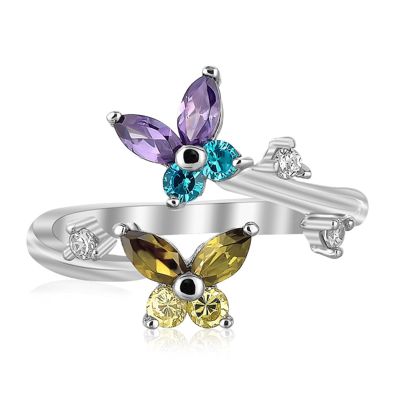 Sterling Silver Rhodium Plated Floral Toe Ring with Multi-Tone Cubic Zirconia - Premium Toe Rings - Just $39.99! Shop now at Pulse Designer Fashion