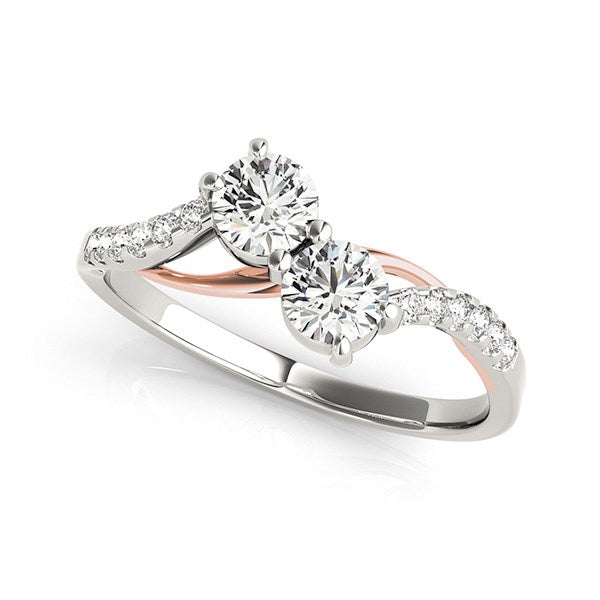 Two Stone Diamond Ring with Curved Band in 14k White And Rose Gold (5/8 cttw) - Premium Rings - Just $3712.99! Shop now at Pulse Designer Fashion