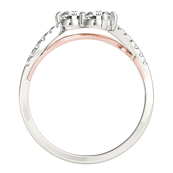 Two Stone Diamond Ring with Curved Band in 14k White And Rose Gold (5/8 cttw) - Premium Rings - Just $2273.99! Shop now at Pulse Designer Fashion