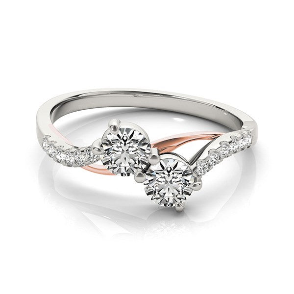 Two Stone Diamond Ring with Curved Band in 14k White And Rose Gold (5/8 cttw) - Premium Rings - Just $2273.99! Shop now at Pulse Designer Fashion