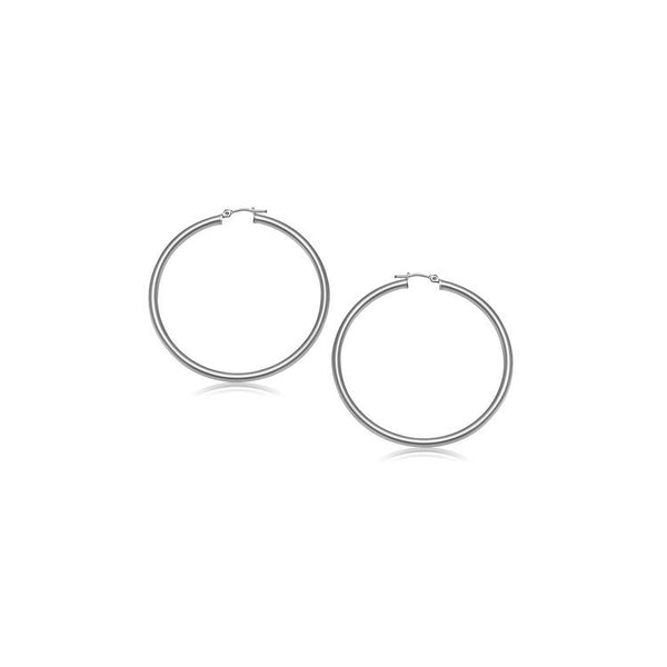 10k White Gold Polished Hoop Earrings (15 mm) - Premium Earrings - Just $193.99! Shop now at Pulse Designer Fashion