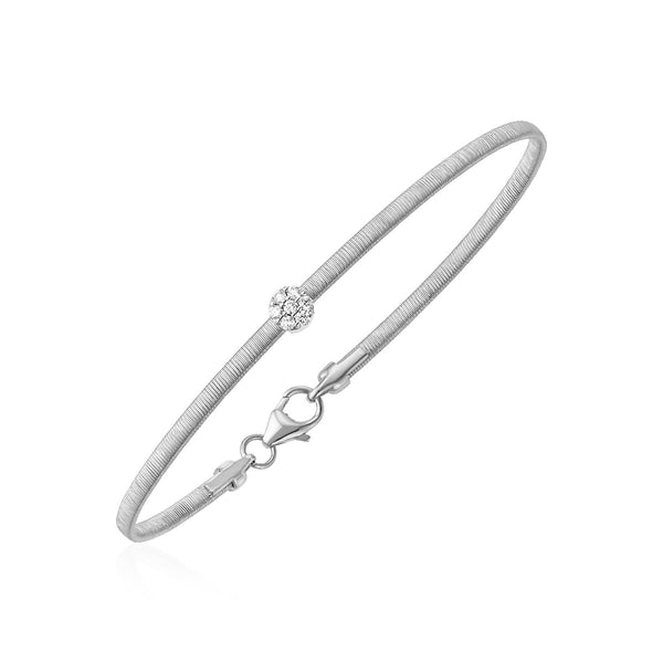 14k White Gold Bangle with Brushed Texture and Diamonds - Premium Bangles - Just $1073.99! Shop now at Pulse Designer Fashion