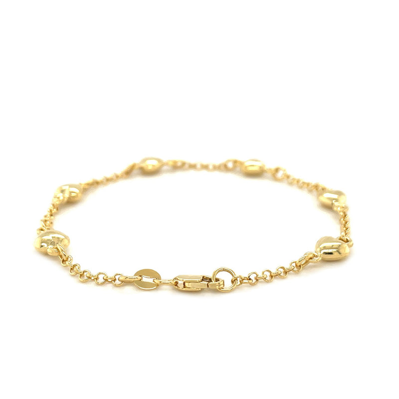 14k Yellow Gold Rolo Chain Bracelet with Puffed Heart Stations - Premium Bracelets - Just $578.99! Shop now at Pulse Designer Fashion