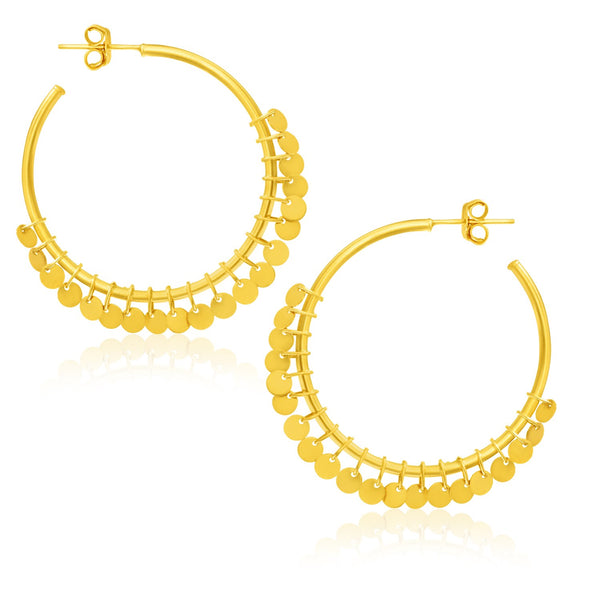 14k Yellow Gold Hoop Style Earrings with Dangling Sequins - Premium Earrings - Just $480.99! Shop now at Pulse Designer Fashion