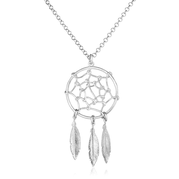 Sterling Silver 17 inch Necklace with Dream Catcher Pendant - Premium Pendants - Just $116.99! Shop now at Pulse Designer Fashion