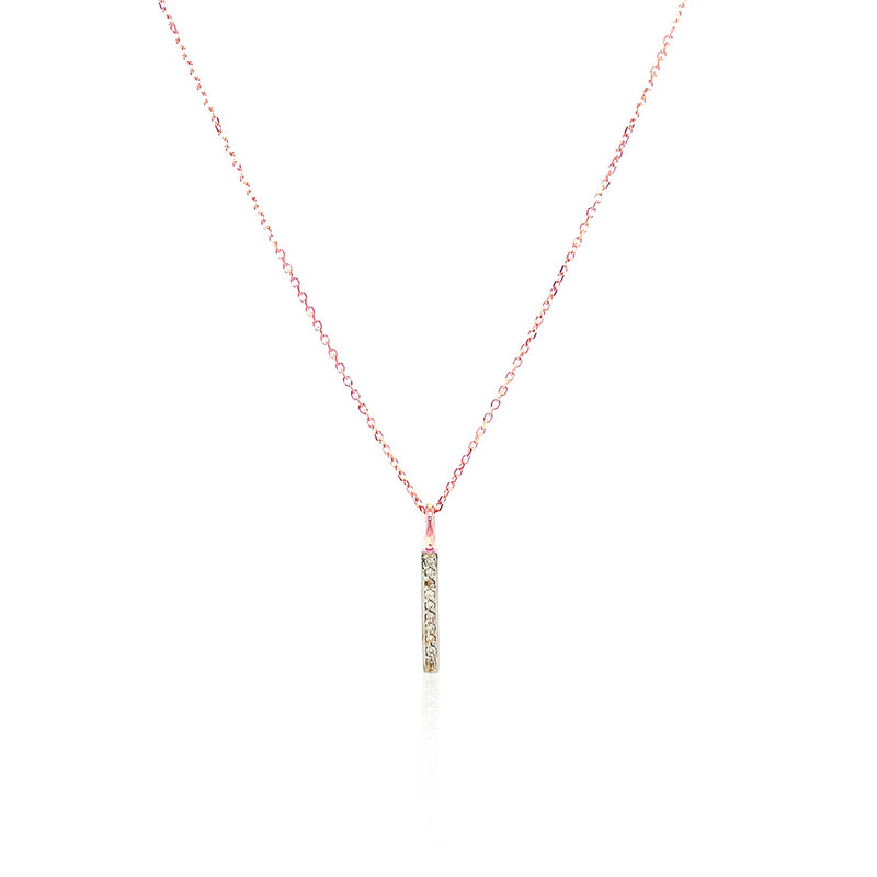 14k Rose Gold Bar Pendant with Diamonds - Premium Pendants - Just $589.99! Shop now at Pulse Designer Fashion