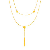 14k Yellow Gold Two Strand Necklace with Polished Circles and Bar Drop - Premium Necklaces - Just $468.99! Shop now at Pulse Designer Fashion