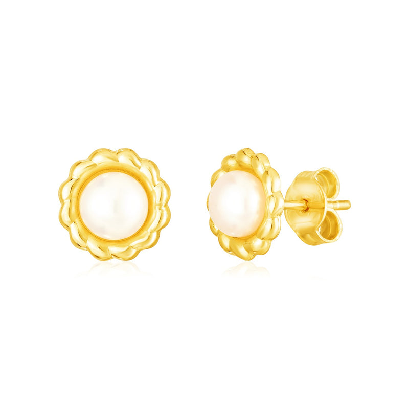 14k Yellow Gold Flower Stud Earrings with Pearls - Premium Earrings - Just $298.99! Shop now at Pulse Designer Fashion