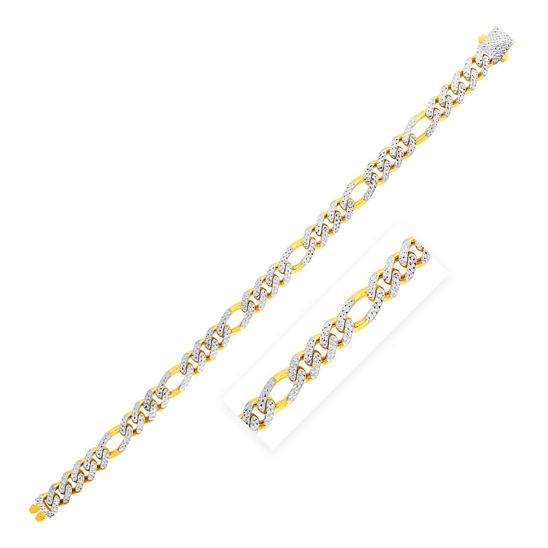 Modern Lite Figaro with White Pave Bracelet in 14K Yellow Gold (8.0mm) - Premium Bracelets - Just $1270.99! Shop now at Pulse Designer Fashion