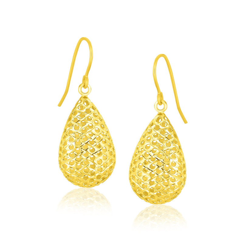 14k Yellow Gold Honeycomb Texture Large Teardrop Drop Earrings - Premium Earrings - Just $384.99! Shop now at Pulse Designer Fashion