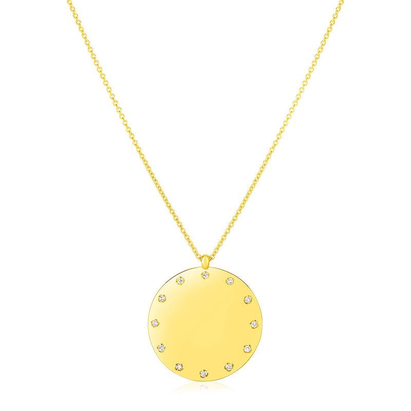 14K Yellow Gold Disc Necklace with Diamonds - Premium Necklaces - Just $1027.99! Shop now at Pulse Designer Fashion