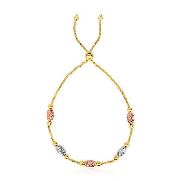 14k Tri-Gold Diamond Cut Oval Station Lariat Style Bracelet - Premium Bracelets - Just $655.99! Shop now at Pulse Designer Fashion