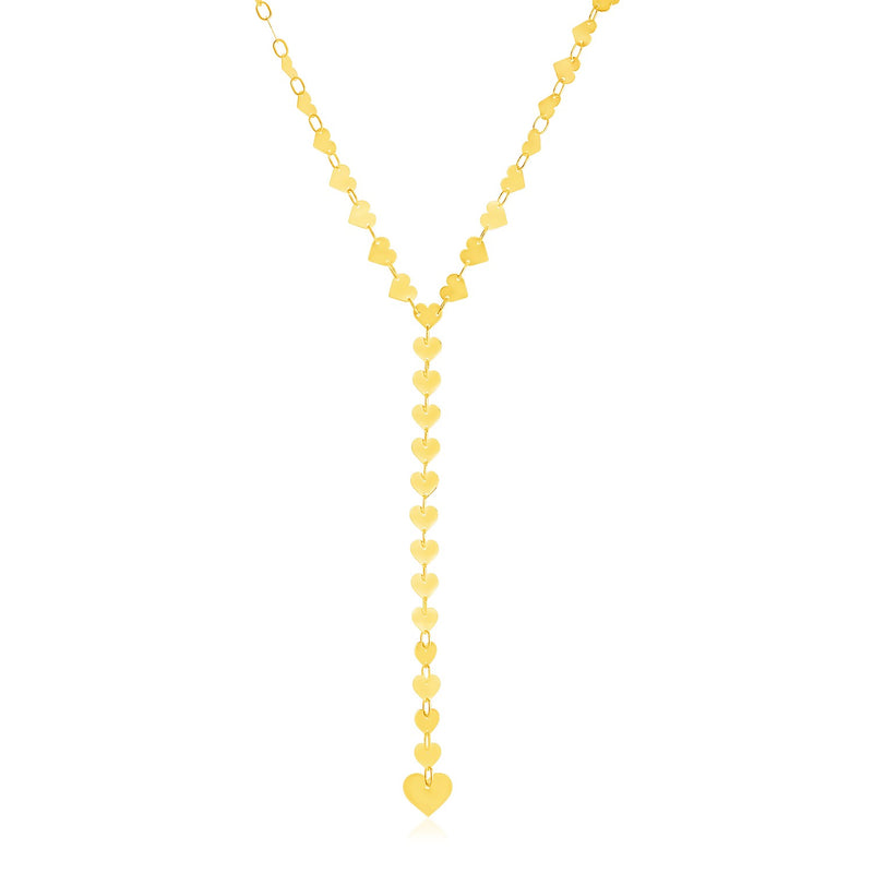 14k Yellow Gold Mirrored Heart Chain Lariat Necklace - Premium Necklaces - Just $625.99! Shop now at Pulse Designer Fashion