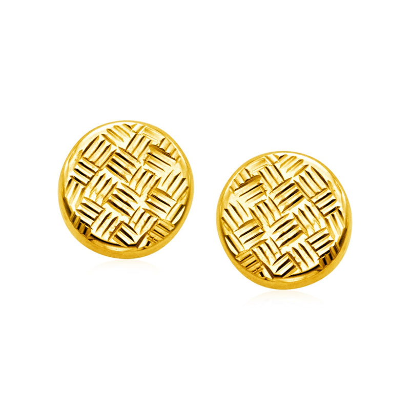 14k Yellow Gold Post Earrings with Textured Circles - Premium Earrings - Just $256.99! Shop now at Pulse Designer Fashion