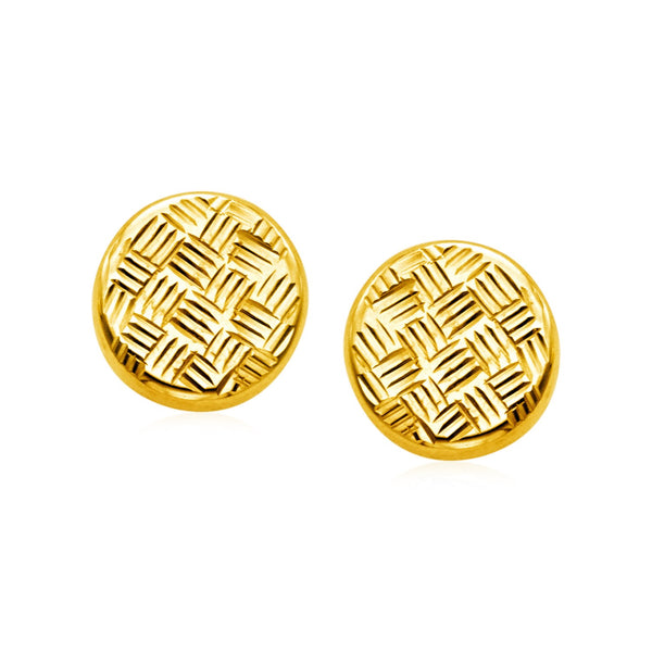 14k Yellow Gold Post Earrings with Textured Circles - Premium Earrings - Just $273.99! Shop now at Pulse Designer Fashion