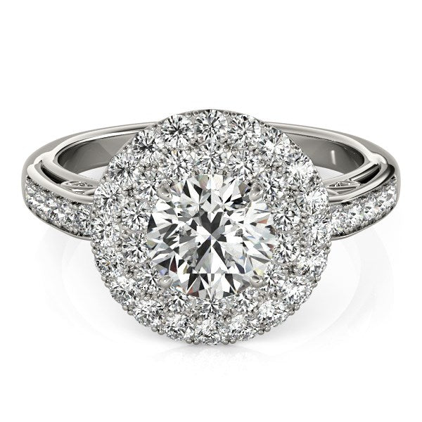 14k White Gold Diamond with Two-Row Pave Border Engagement Ring (2 cttw) - Premium Rings - Just $9563.99! Shop now at Pulse Designer Fashion