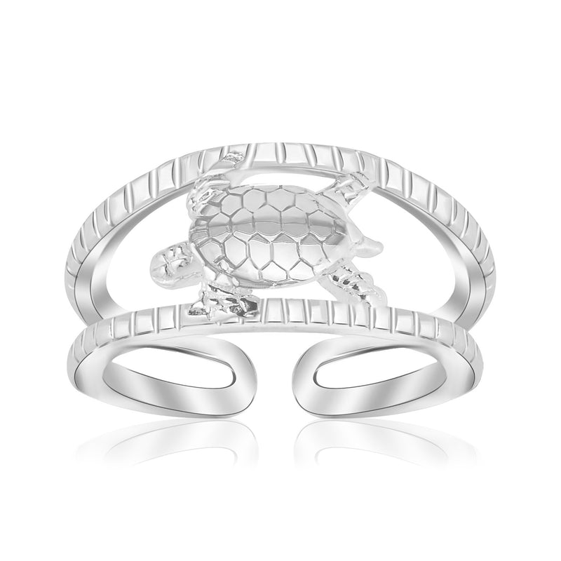 Sterling Silver Rhodium Plated Open Toe Ring with a Turtle Accent - Premium Toe Rings - Just $42.99! Shop now at Pulse Designer Fashion