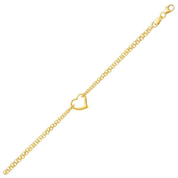 10k Yellow Gold Double Rolo Chain Anklet with an Open Heart Station - Premium Anklets - Just $297.99! Shop now at Pulse Designer Fashion