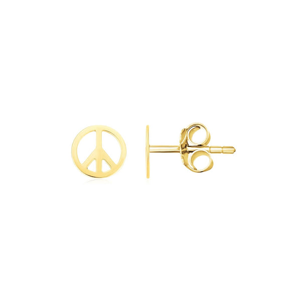 14k Yellow Gold Post Earrings with Peace Signs - Premium Earrings - Just $141.99! Shop now at Pulse Designer Fashion