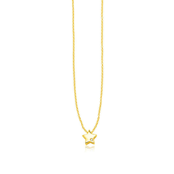 14k Yellow Gold Polished Star Necklace with Diamond - Premium Necklaces - Just $389.99! Shop now at Pulse Designer Fashion