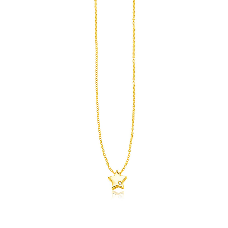 14k Yellow Gold Polished Star Necklace with Diamond - Premium Necklaces - Just $389.99! Shop now at Pulse Designer Fashion