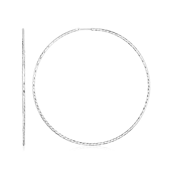 Sterling Silver Large Textured Round Hoop Earrings - Premium Earrings - Just $73.99! Shop now at Pulse Designer Fashion