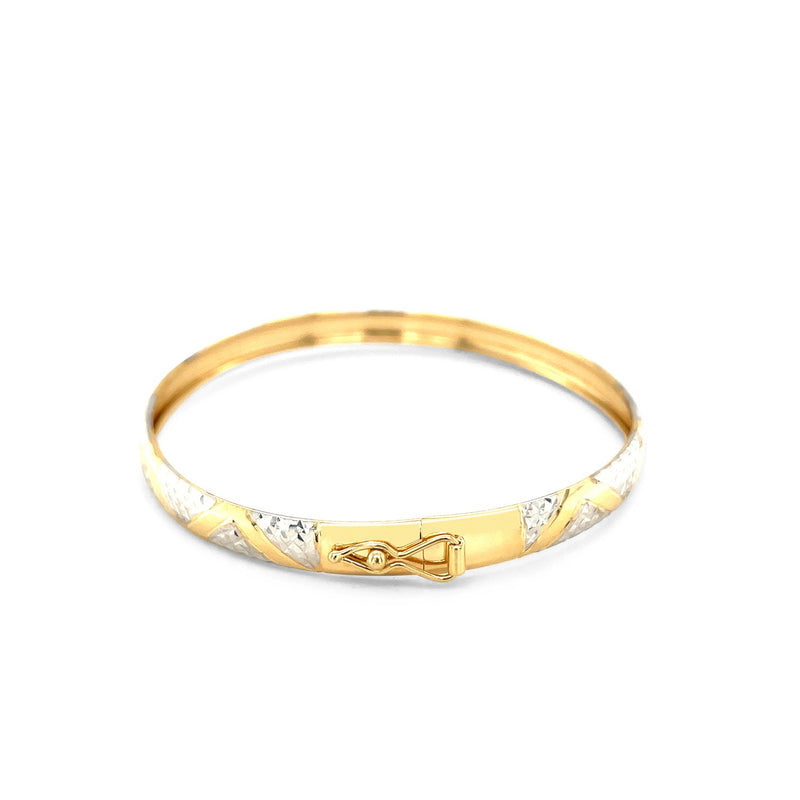 10k Two-Tone Gold Textured Zigzag Style Bangle - Premium Bangles - Just $670.99! Shop now at Pulse Designer Fashion