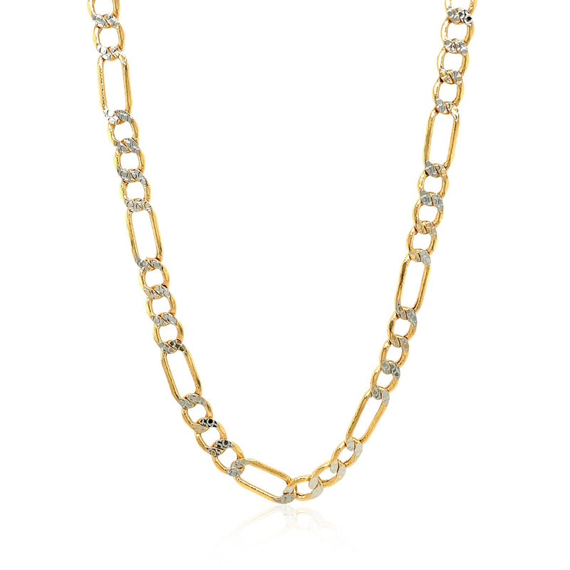 Lite White Pave Figaro Chain in 14k Two Tone Gold (5.1 mm) - Premium Chains - Just $1101.99! Shop now at Pulse Designer Fashion