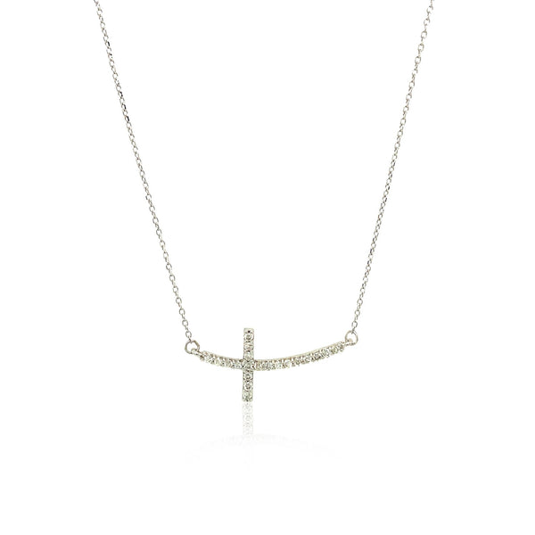 14k White Gold Diamond Embellished Cross Motif Necklace (.21cttw) - Premium Necklaces - Just $1022.99! Shop now at Pulse Designer Fashion